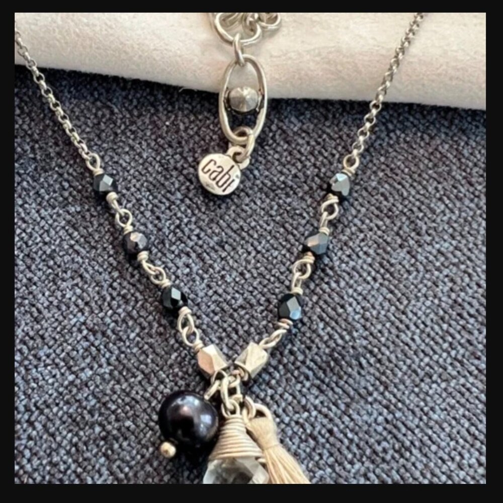CABI JET NECKLACE #2163 Silver w/Jet Stones, Charm & Tassle - Picture 3 of 5